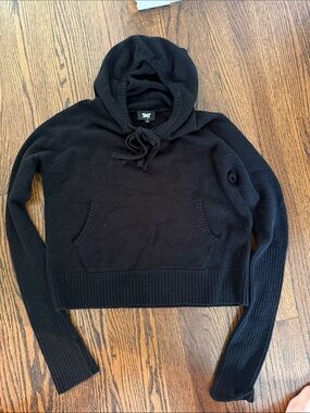 Black Women's cashmere Hooded Pullover Sweater